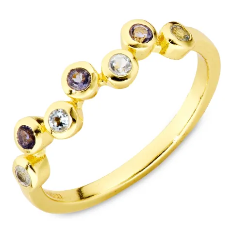 blauwe kristal ring in verguld messing - Bubbly Twist