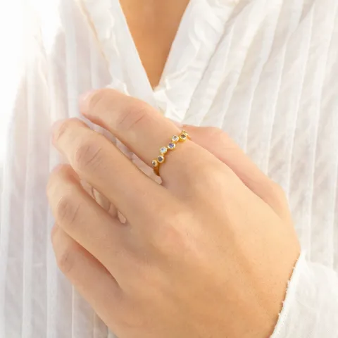 blauwe kristal ring in verguld messing - Bubbly Twist