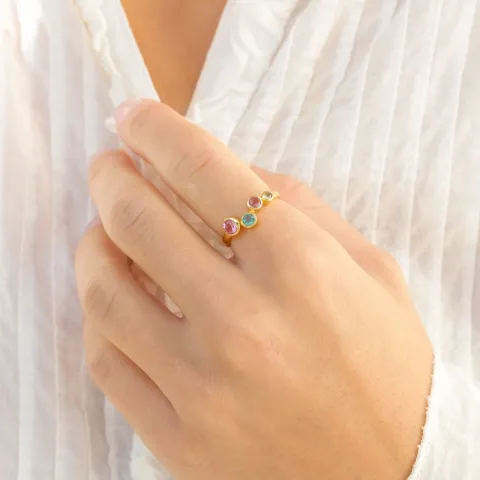 veelkleurig kristal ring in verguld messing - Bubbly Twist