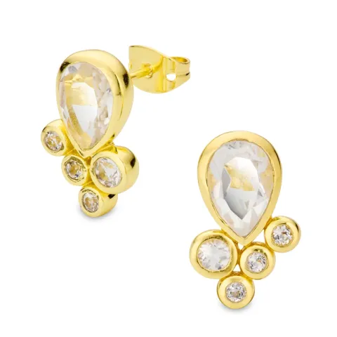 heldere kwarts oorbellen in verguld messing - Eliné