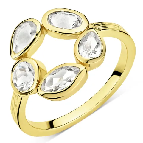 heldere kwarts ring in verguld messing - Eliné