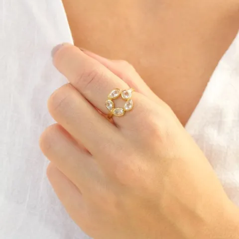 heldere kwarts ring in verguld messing - Eliné