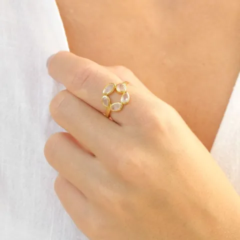 pink jadesteen ring in verguld messing - Eliné