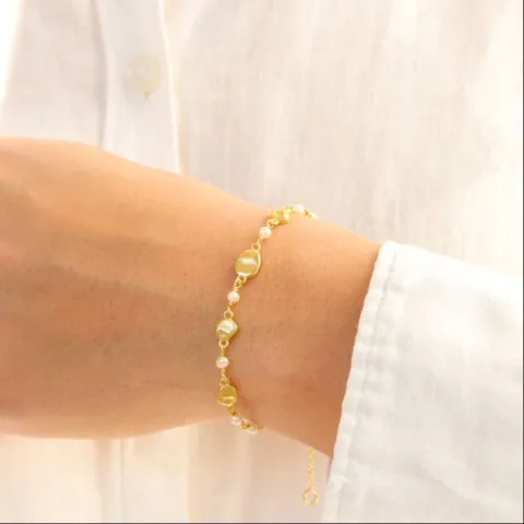 parel armband in verguld messing - Eliné