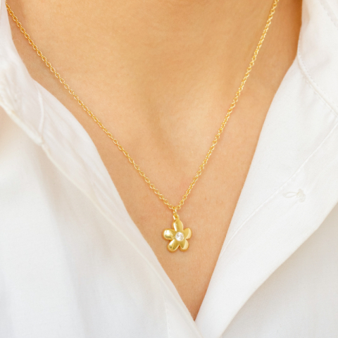 bloem ketting in verguld messing - Eliné