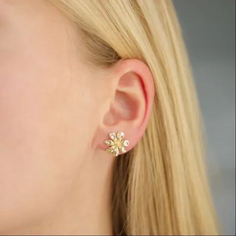 bloem oorbellen in verguld messing - Eliné