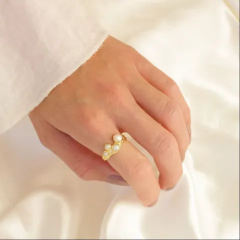 parel ring in verguld messing - Eliné