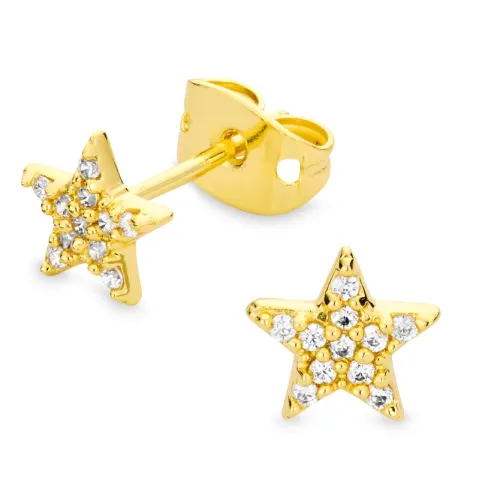 ster zirkoon oorbellen in verguld messing - Eliné