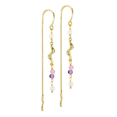 lange ketting oorbellen in verguld messing - Eliné