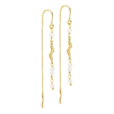 lange parel ketting oorbellen in verguld messing - Eliné