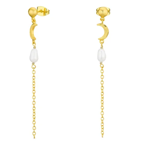 parel ketting oorbellen in verguld messing - Eliné