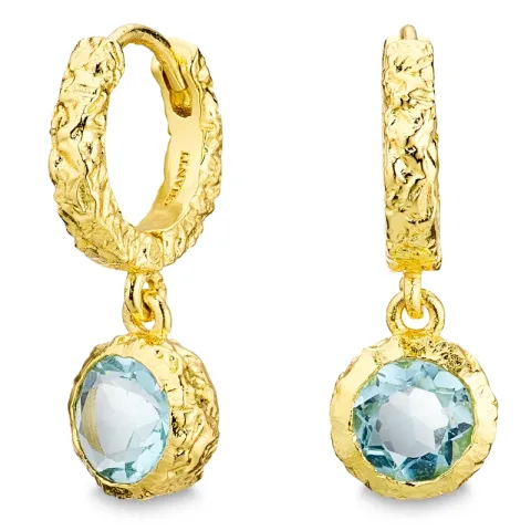 blauwe kristal creool in verguld messing - Eliné