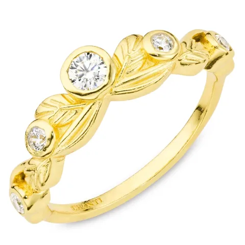 blad zirkoon ring in verguld messing - Eliné