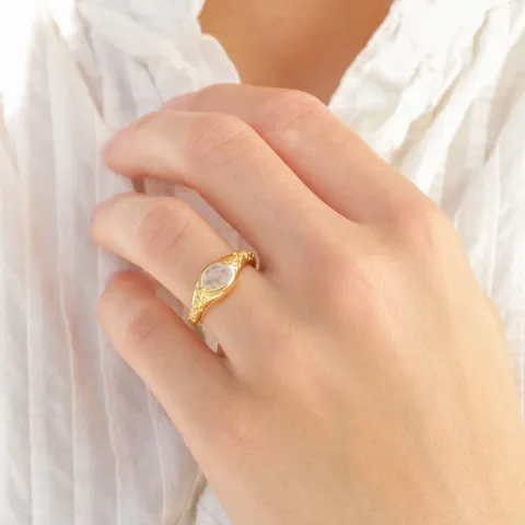 maansteen ring in verguld messing - Eliné
