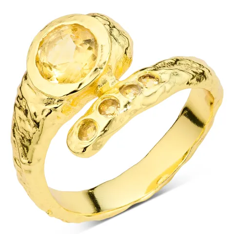 geel kristal ring in verguld messing - Eliné