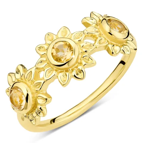 zon geel kristal ring in verguld messing - Eliné