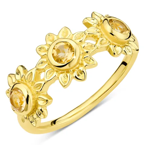 zon geel kristal ring in verguld messing - Eliné