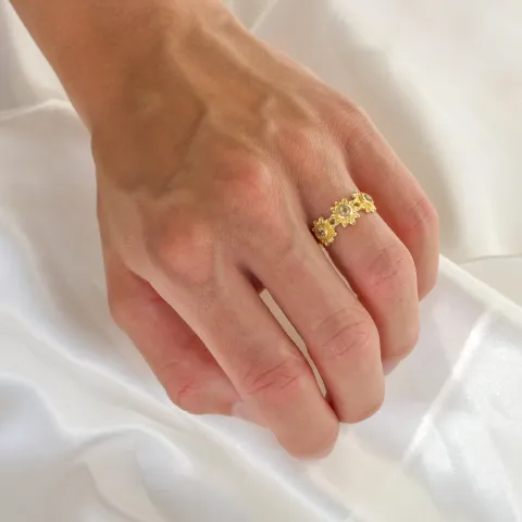 zon geel kristal ring in verguld messing - Eliné