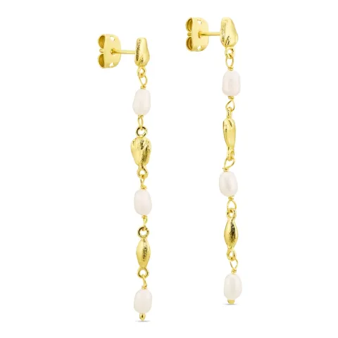 parel ketting oorbellen in verguld messing - Eliné