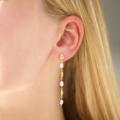 parel ketting oorbellen in verguld messing - Eliné