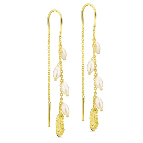 parel ketting oorbellen in verguld messing - Eliné