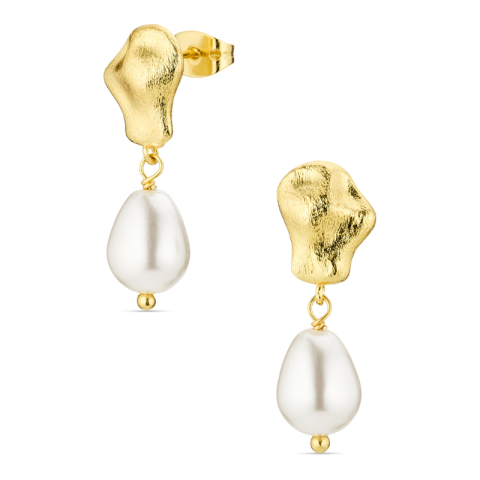 parel oorbellen in verguld messing - Eliné