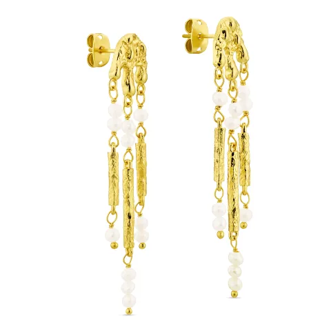 witte parel oorbellen in verguld messing - Eliné