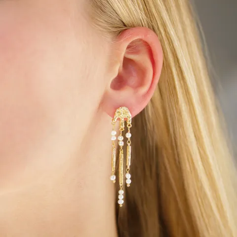 witte parel oorbellen in verguld messing - Eliné