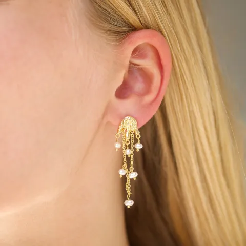 witte parel oorbellen in verguld messing - Eliné