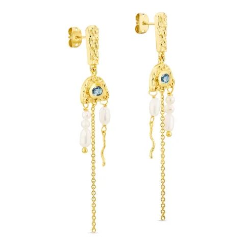 donkerblauw kristal oorbellen in verguld messing - Eliné