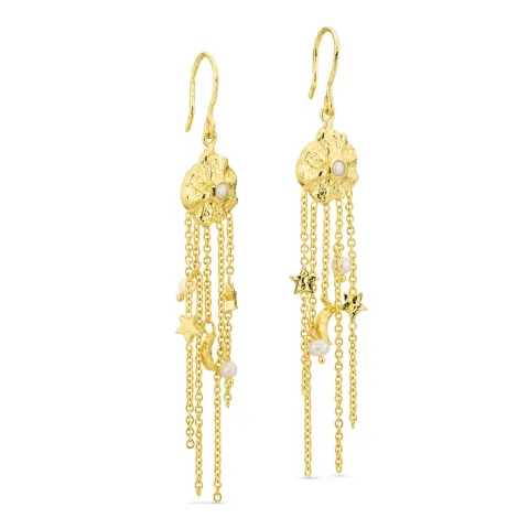 parel ketting oorbellen in verguld messing - Eliné