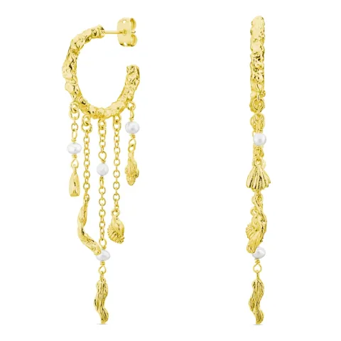 parel ketting oorbellen in verguld messing - Eliné