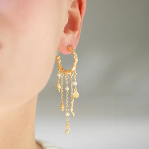 parel ketting oorbellen in verguld messing - Eliné