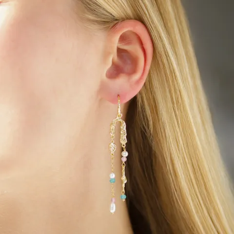 lange ketting oorbellen in verguld messing - Eliné