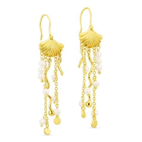 lange parel ketting oorbellen in verguld messing - Eliné