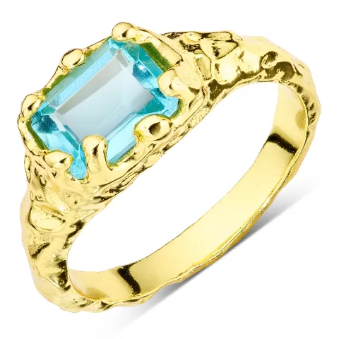 blauwe kristal ring in verguld messing - Eliné