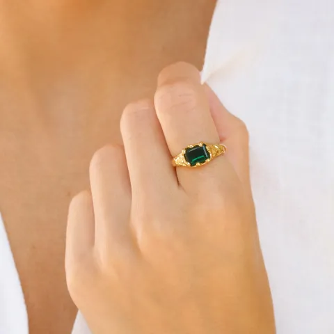 groen kristal ring in verguld messing - Eliné