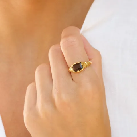kwarts ring in verguld messing - Eliné