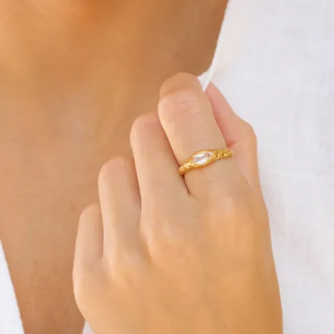 heldere kwarts ring in verguld messing - Eliné