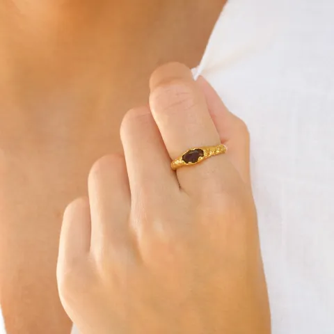 kwarts ring in verguld messing - Eliné