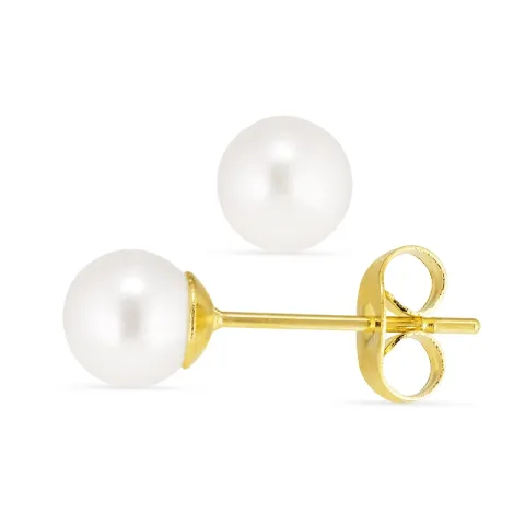 6 mm waterproof witte parel oorsteker in verguld staal - OCEANA