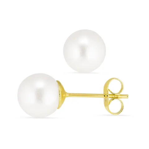 8 mm waterproof witte parel oorsteker in verguld staal - OCEANA