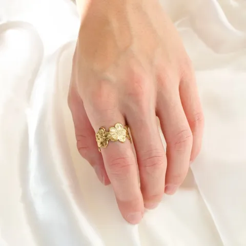 waterproof bloem verstelbaar ring in verguld staal - OCEANA