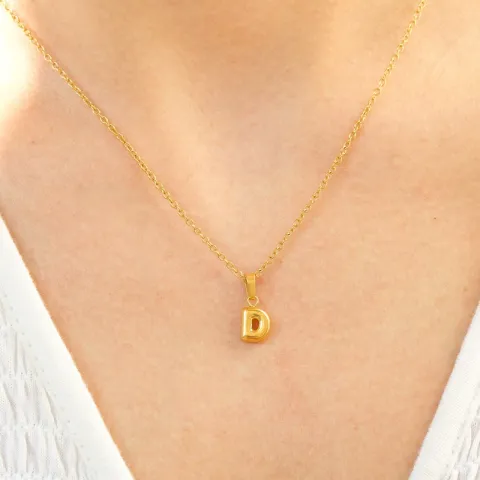 waterproof letter d ketting in verguld staal - OCEANA