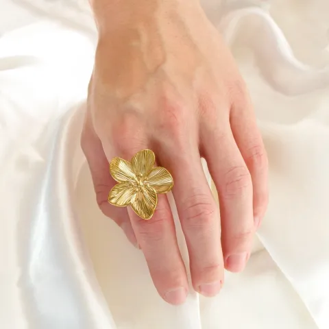 waterproof bloem verstelbaar ring in verguld staal - OCEANA
