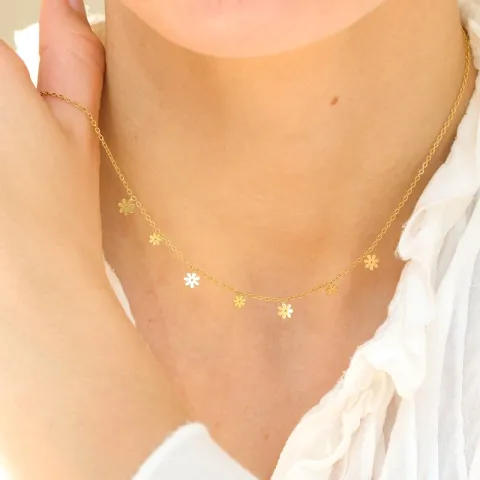waterproof bloem ketting met hanger in verguld staal - OCEANA