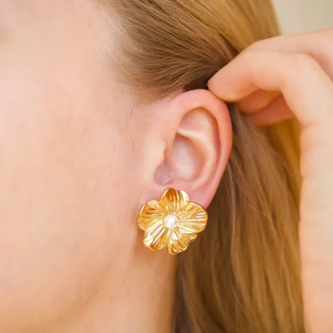waterproof bloem oorbellen in verguld staal - OCEANA
