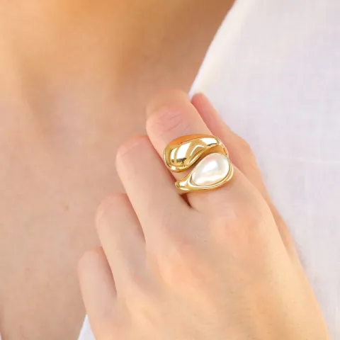 waterproof parel ring in verguld staal - OCEANA
