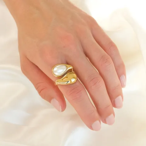 waterproof parel ring in verguld staal - OCEANA