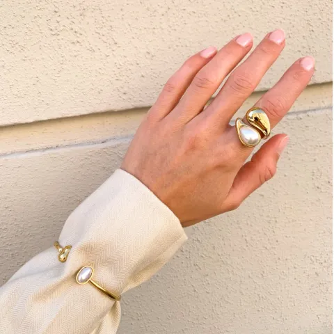 waterproof parel ring in verguld staal - OCEANA